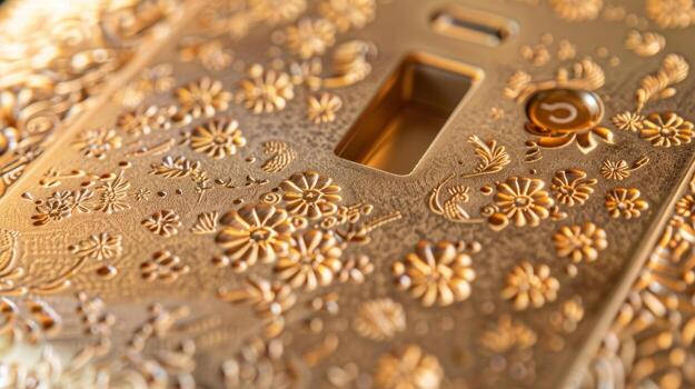 An intricate design of a smart light switch featuring intricate patterns and a textured surface photo
