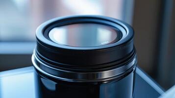The lid of a smart thermos featuring a touch screen panel that allows for easy control of temperature and settings photo
