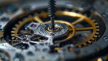 A macro image of a watchmakers hammer specifically designed for precise and controlled strikes when working on delicate watch components photo