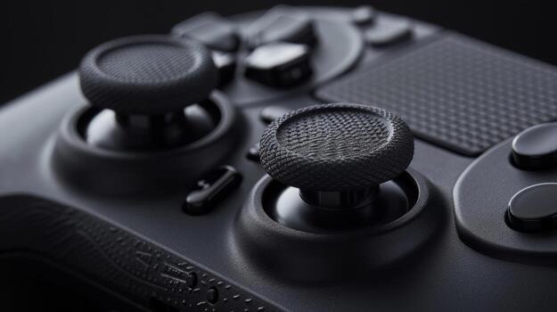 Closeup of the analog sticks showing their ability to tilt and rotate in all directions for fluid and realistic ingame movements. The textured surface and concave shape provide an optima photo