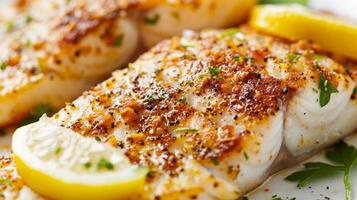 Freshly squeezed lemon juice adds a tangy zing to the crispy fish enhancing its natural flavor and making it the star of the meal photo