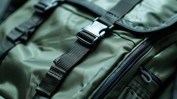 Closeup of a backpack made with sleek waterresistant material complete with adjustable ss multiple pockets and highquality zippers photo