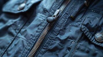 A detailed shot of the zipper and buttons on a highend sailing jacket showcasing their durability and highquality finish photo