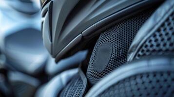 A closeup of the helmets interior padding made with plush and soft materials for comfort and style photo