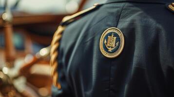 In another shot we see the detailed embroidery of a blazers back displaying the members name and the year they joined the yacht club. The personalized touch adds to the exclusivit photo
