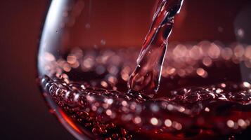 A macro shot of a wine glass being poured with a deep red velvety wine. The smooth silky texture can almost be felt through the image photo