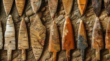 A series of closeups of various arrowheads highlighting the different shapes and sizes for different types of hunting or target shooting photo