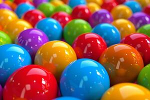 Closeup of shiny multicolored plastic balls creating a vibrant and playful background photo