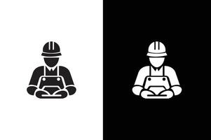 Engineering line icon silhouette. Manufacturing, engineer, blueprint. Editable black and white vector