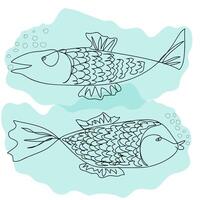 Doodle style sketch of two fish swimming in different directions vector