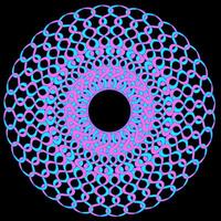 Round abstract pattern in pink and blue colors on a black background vector