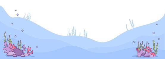 Landscape underwater bottom with algae and corals on blue background vector