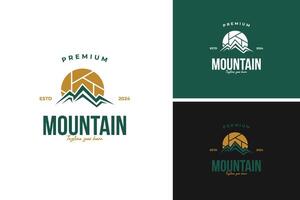 Camera lens with a mountain reflection logo design, ideal for a photography business specializing in nature and landscapes. illustration template idea vector