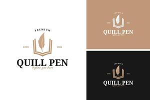 Notes book and quill pen logo design illustration template idea vector