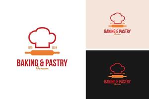 A logo design chef hat with a rolling pin. Symbolizing baking and pastry arts. illustration template idea vector