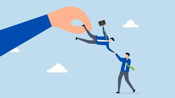 Talent war, 4k animation of large company struggles with current employer dragging business candidate out of control. video