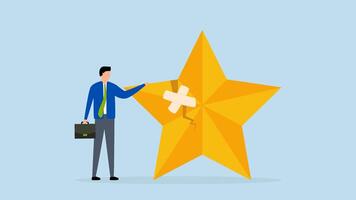 Reputation management, 4k animation of businessman fix broken rating star with bandage. video