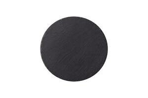 Empty round slate plate for template on the black background photo
