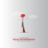 National Day of Service and Remembrance. gun and flower icon isolated on Template for background. Service and Remembrance Poster Creative Ads, , 3d, illustration, Sep 11. Important day, vector