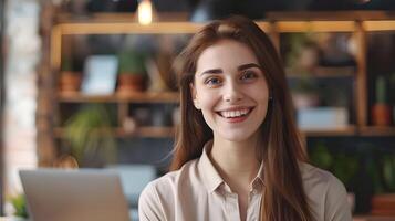 Confident Young Professional Smiles in Workplace photo