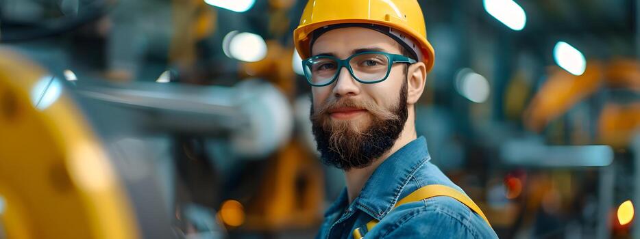Happy Young Assembler Excels in Manufacturing Job Showcasing Industrial Skills and Enthusiasm photo
