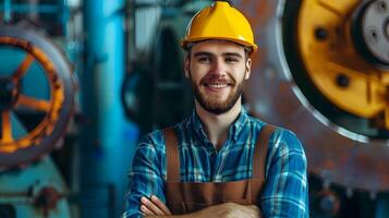 Happy Young Machinery Operator Excels in Dynamic Construction Industry photo