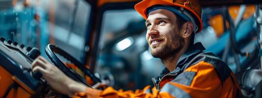 Happy Young Machinery Operator Excelling in Modern Industrial Profession photo