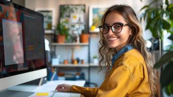 Joyful Graphic Designer Crafting Digital Art Career photo