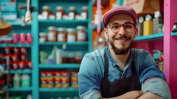 Happy Young Shelf Excelling in Workplace A Reflection of Job Satisfaction and Career Success photo