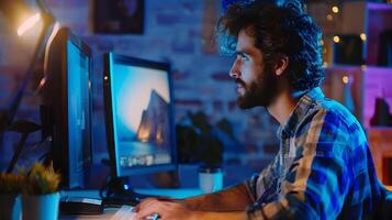 Joyful Young Graphic Designer Finds Success in Creative Work photo