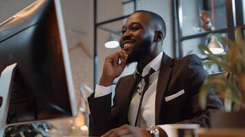 Portrait of Focused Business Professional Contemplating Solutions in Office photo