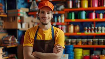 Joyful Young Shelf Excelling in Vibrant Retail Career photo