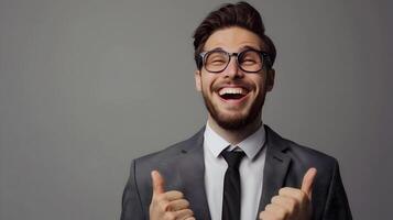 Triumphant Brand Manager Emanates Confidence and Optimism in Corporate Setting photo