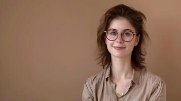 Trustworthy Young Caretaker Exuding Joy and Competence in a Colorful Portrait photo