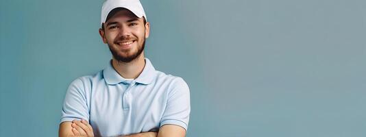 Thriving Young Golf Professional Exuding Enthusiasm and Expertise in a Colorful Portrait photo
