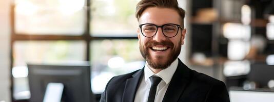 Successful and Confident Branch Manager in Smart Business Attire Exuding Positivity photo
