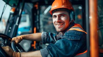 Young Machinery Operators Joyful Workday A Vibrant Industrial Scene photo