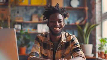 Young Graphic Designer Thriving in a Colorful and Inspiring Workspace photo