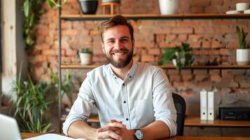 Young Marketing Director Radiating Success and Happiness at Work photo