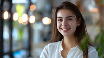 Cheerful Young Assistant Manager Exuding Confidence and Positivity in the Workplace photo