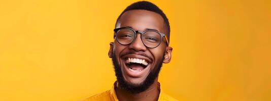 Confident and Motivated Young Business Professional Smiling in Yellow Background photo