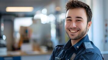 Confident Young Professional Smiling in Office Workspace photo