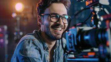 Enthusiastic Young Professional Director Overseeing Film Production at Studio photo