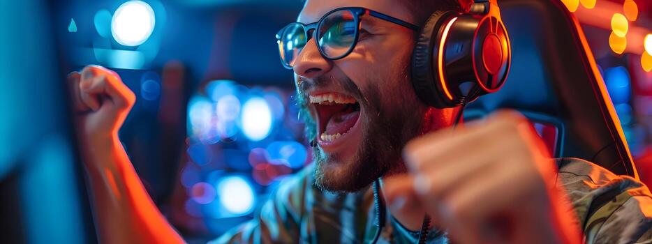Exhilarated Gamer Engrossed in Immersive Game Experience with Wireless Controller photo