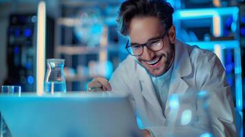 Dedicated Computer Scientist Joyfully Pursuing Groundbreaking Research and Discoveries in the Laboratory photo