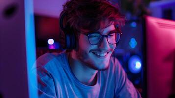 Enthusiastic Computer Scientist Embracing Innovative Digital Workspace photo