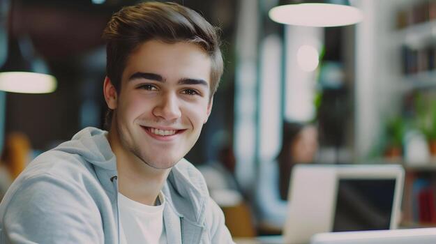 Successful Young Business Manager Smiling at in Modern Workspace photo