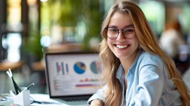Cheerful Accounting Analyst Utilizing Digital Tools for Insightful Data Evaluation photo