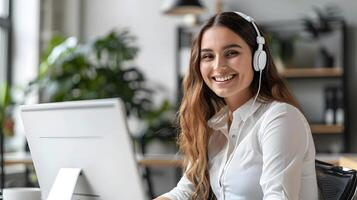 Cheerful Customer Service Representative Providing Computer Technical Support photo