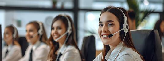 Cheerful Customer Service Team Providing Assistance in Modern Office Setting photo